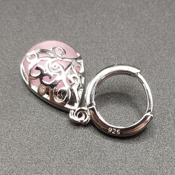 925 Sterling Silver Pink Opal Teardrop Earrings Anniversary Birthday BOHO Gift - Picture 3 of 6